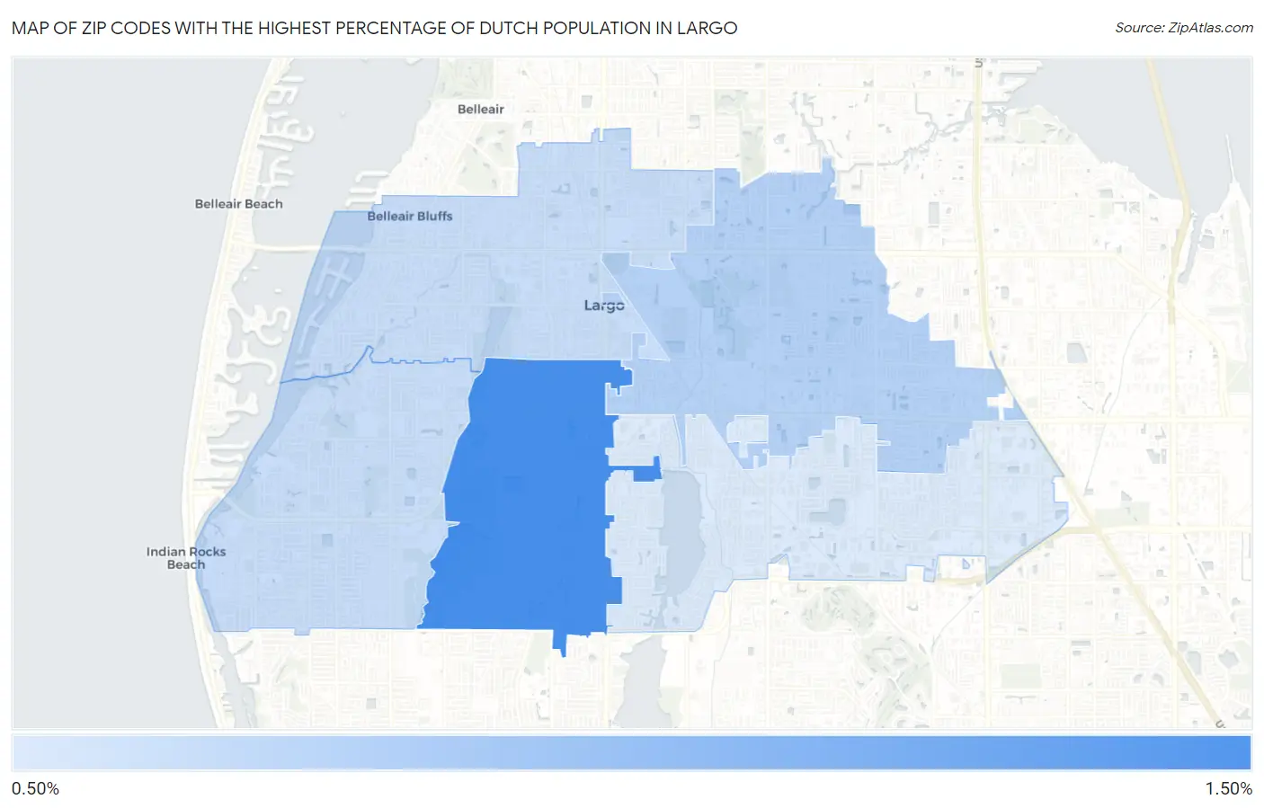 Zip Codes with the Highest Percentage of Dutch Population in Largo Map