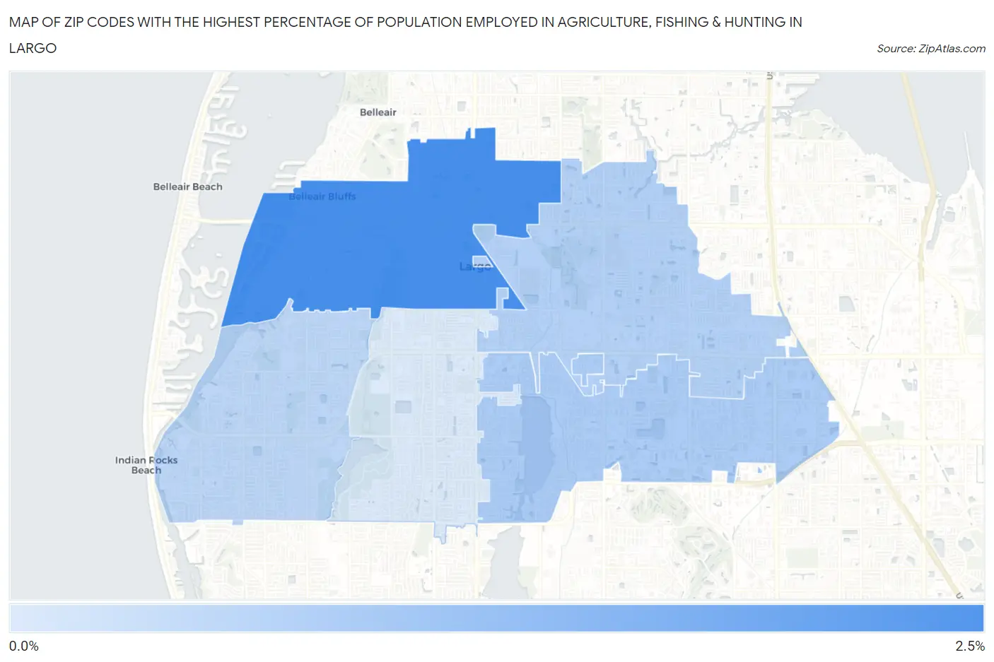Zip Codes with the Highest Percentage of Population Employed in Agriculture, Fishing & Hunting in Largo Map