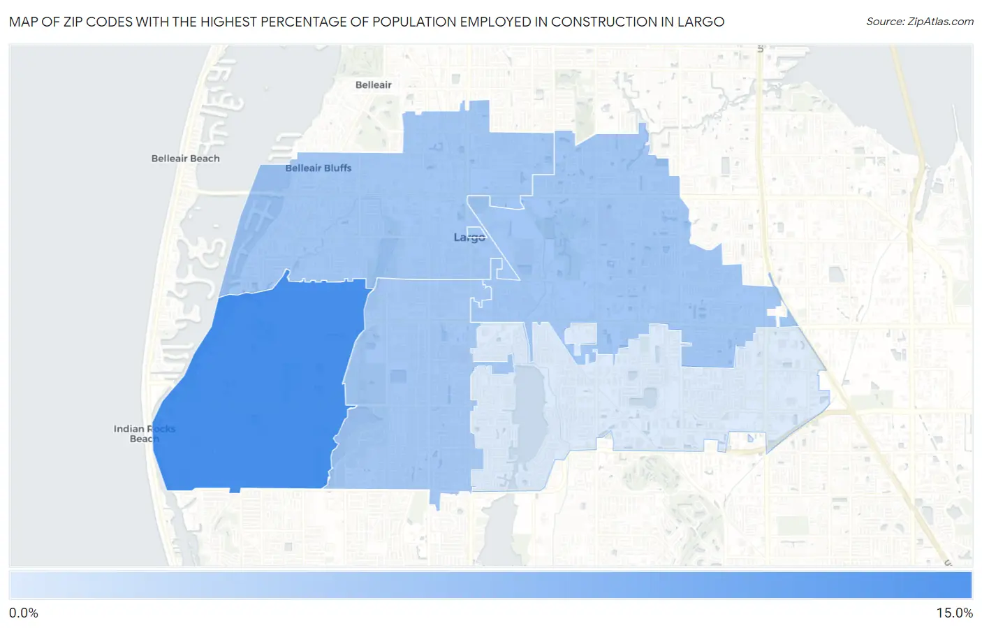 Zip Codes with the Highest Percentage of Population Employed in Construction in Largo Map