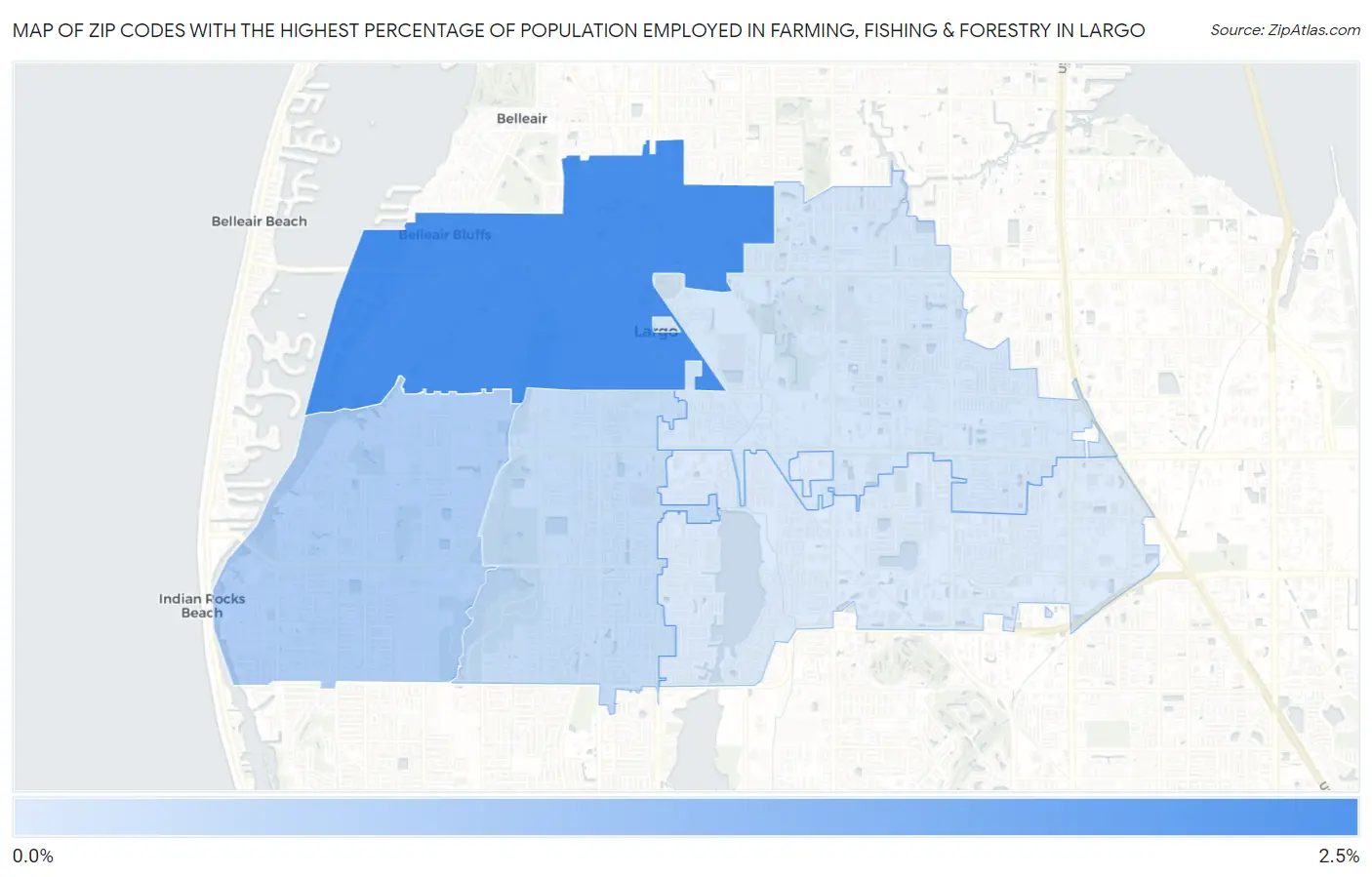 Zip Codes with the Highest Percentage of Population Employed in Farming, Fishing & Forestry in Largo Map