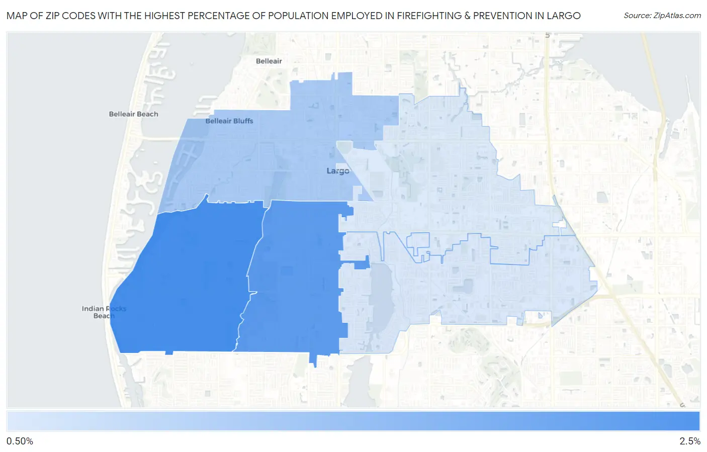 Zip Codes with the Highest Percentage of Population Employed in Firefighting & Prevention in Largo Map