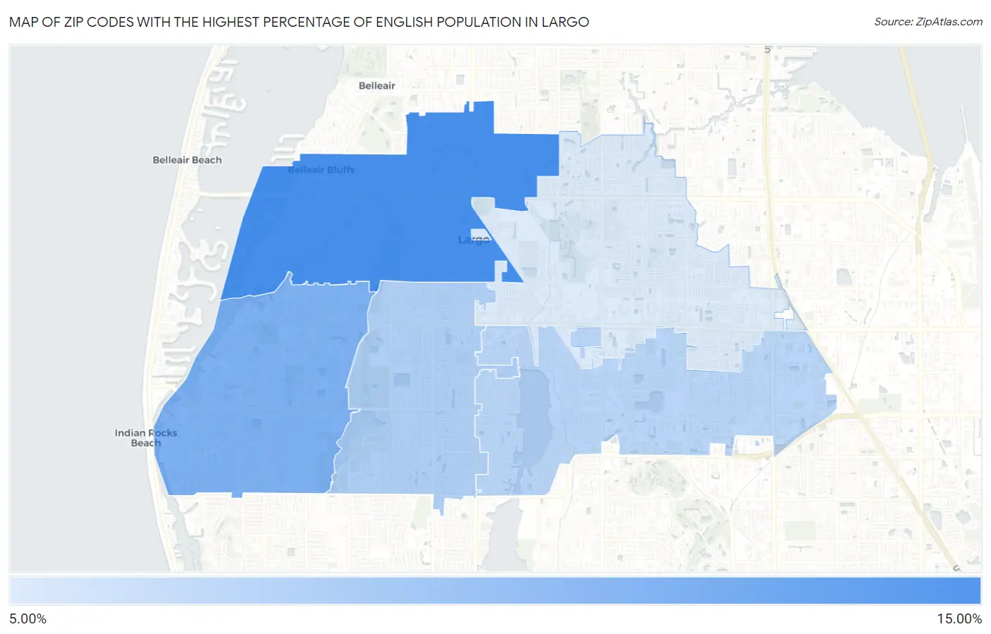 Zip Codes with the Highest Percentage of English Population in Largo Map