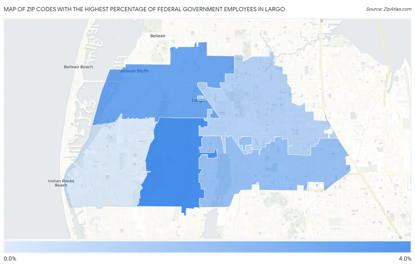 Zip Codes with the Highest Percentage of Federal Government Employees in Largo Map