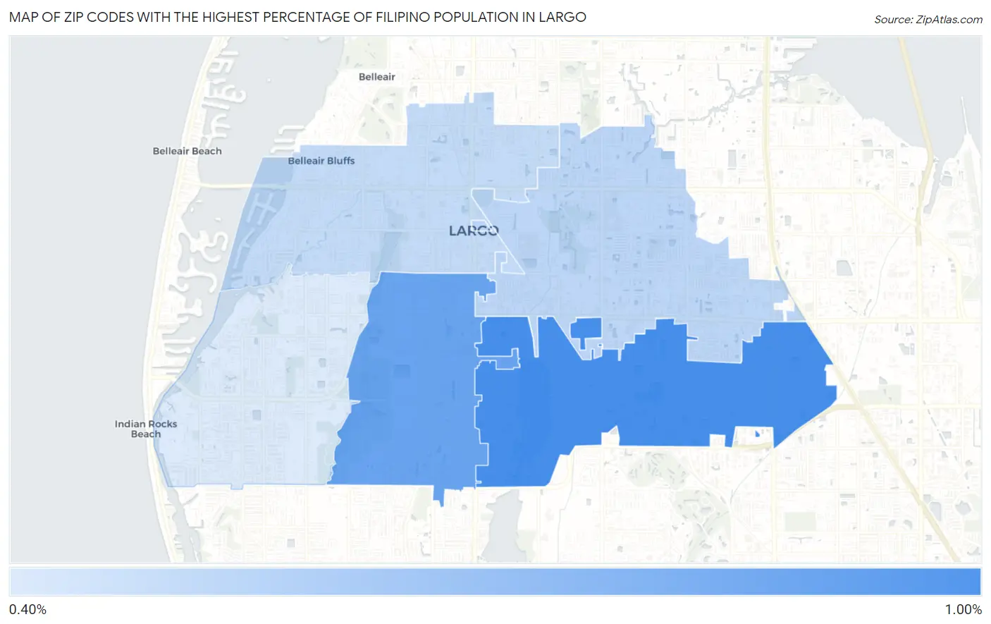 Zip Codes with the Highest Percentage of Filipino Population in Largo Map