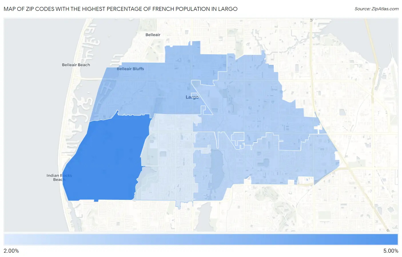 Zip Codes with the Highest Percentage of French Population in Largo Map