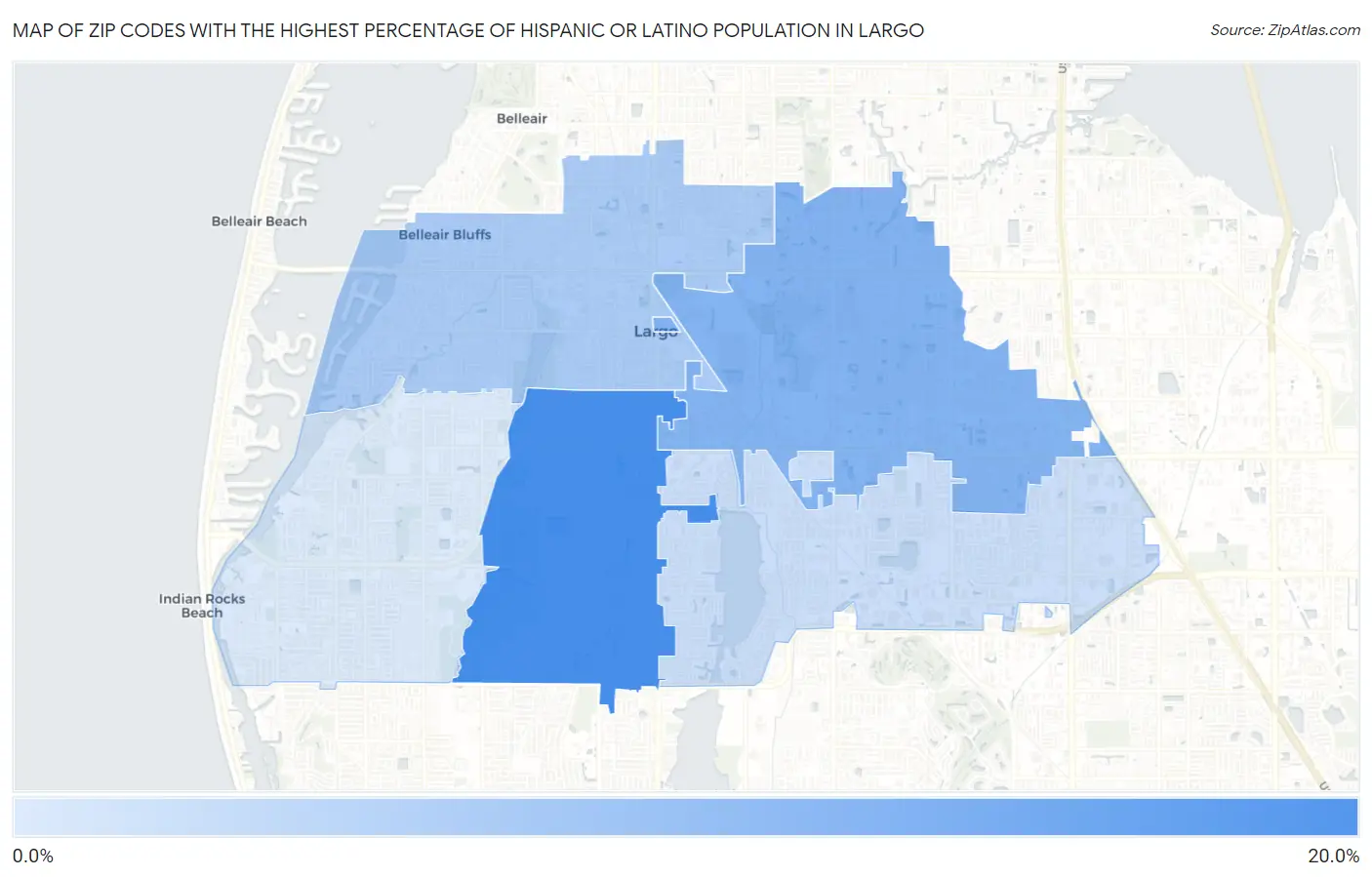 Zip Codes with the Highest Percentage of Hispanic or Latino Population in Largo Map