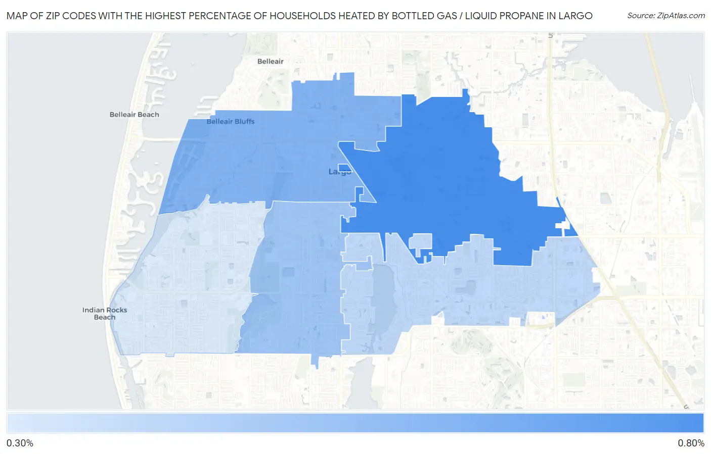 Zip Codes with the Highest Percentage of Households Heated by Bottled Gas / Liquid Propane in Largo Map