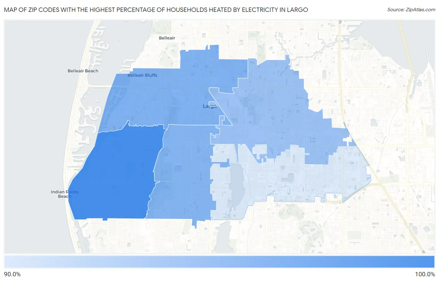 Zip Codes with the Highest Percentage of Households Heated by Electricity in Largo Map