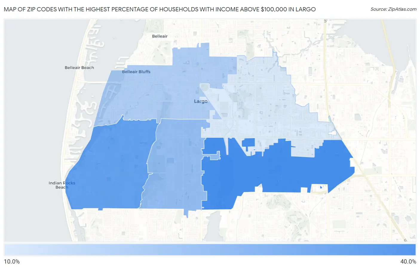Zip Codes with the Highest Percentage of Households with Income Above $100,000 in Largo Map