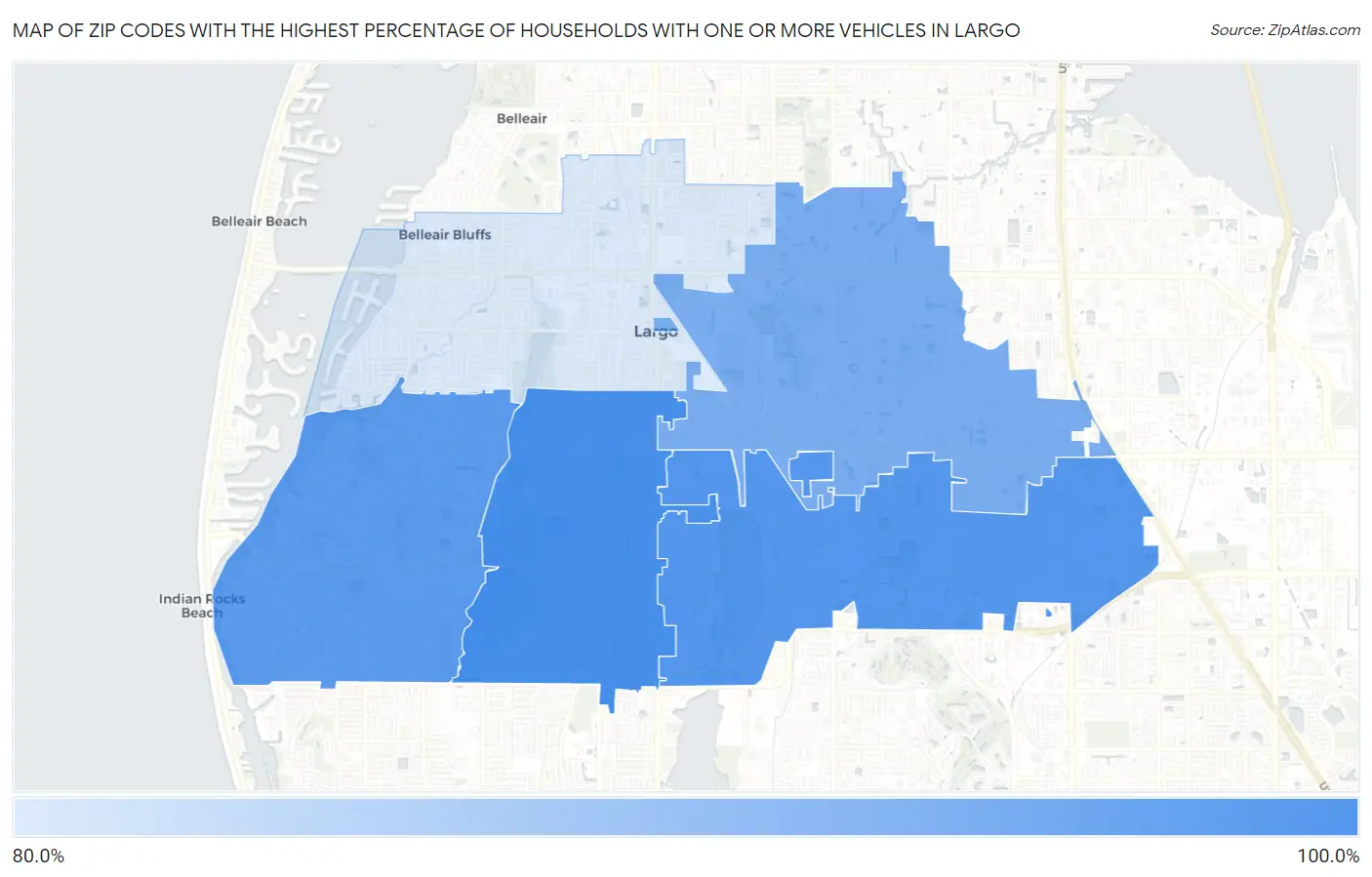 Zip Codes with the Highest Percentage of Households With One or more Vehicles in Largo Map