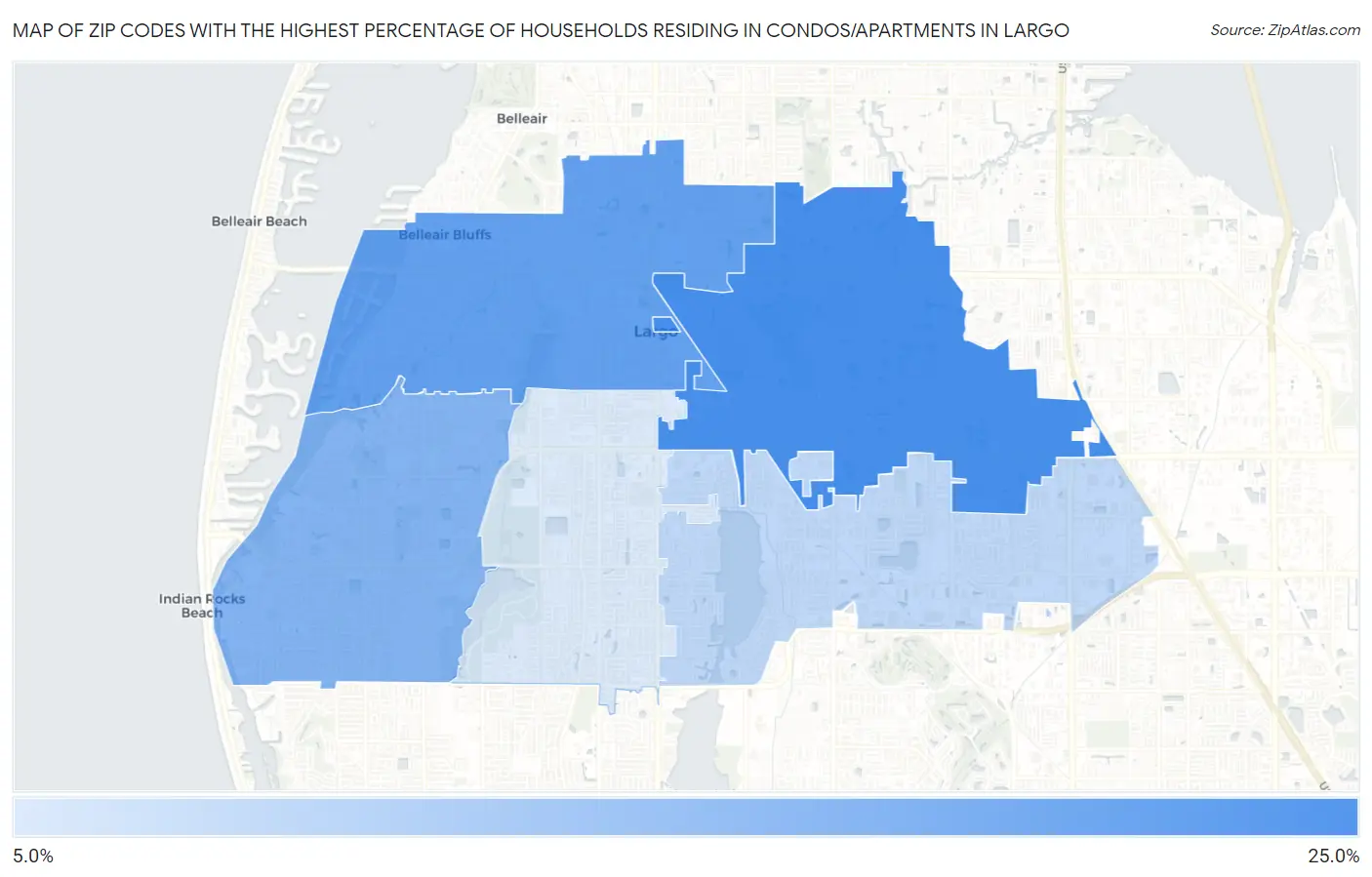 Zip Codes with the Highest Percentage of Households Residing in Condos/Apartments in Largo Map