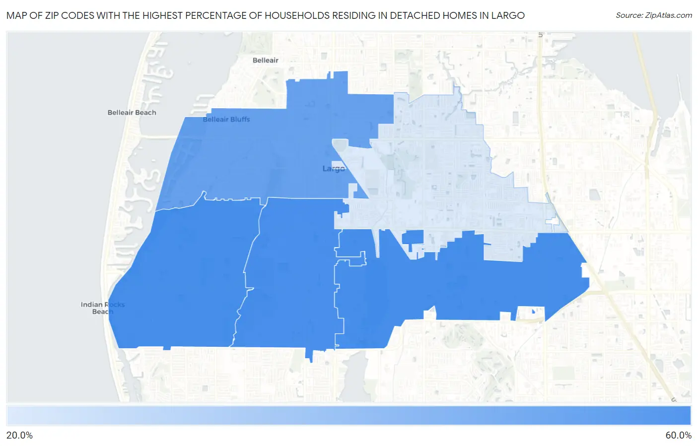 Zip Codes with the Highest Percentage of Households Residing in Detached Homes in Largo Map