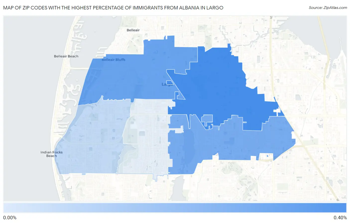 Zip Codes with the Highest Percentage of Immigrants from Albania in Largo Map