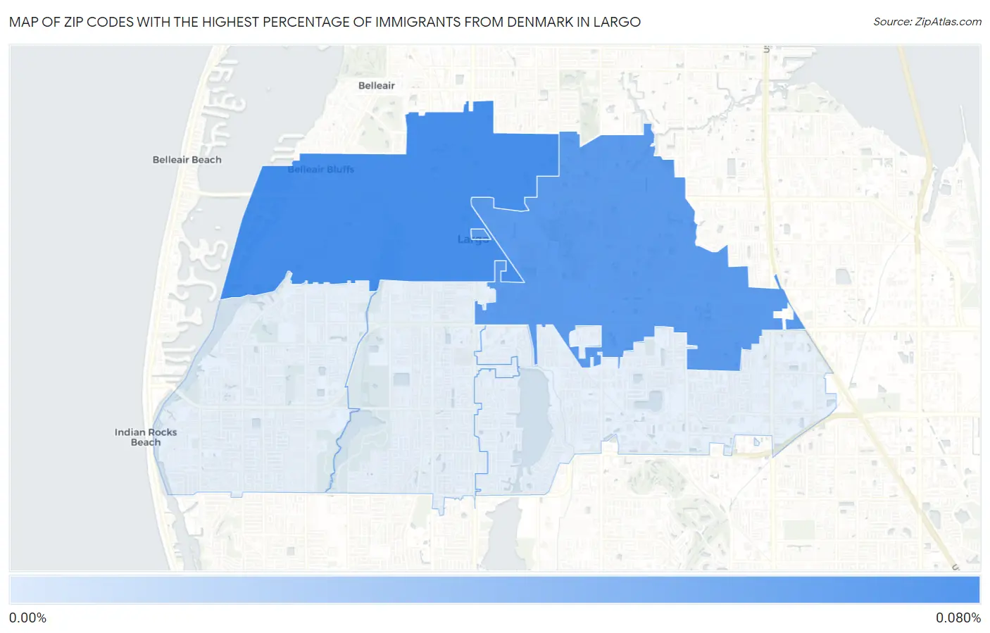 Zip Codes with the Highest Percentage of Immigrants from Denmark in Largo Map
