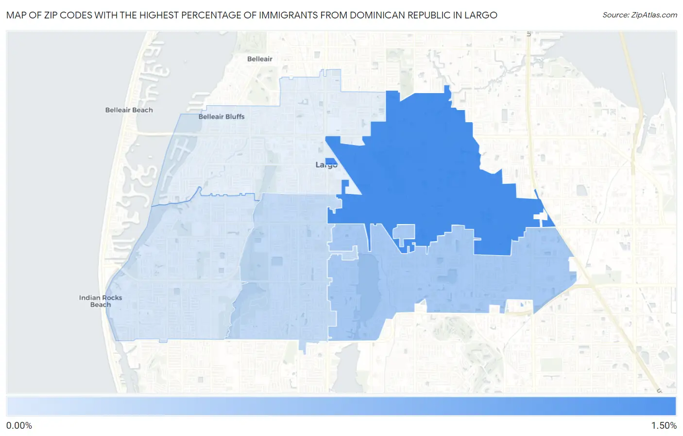 Zip Codes with the Highest Percentage of Immigrants from Dominican Republic in Largo Map