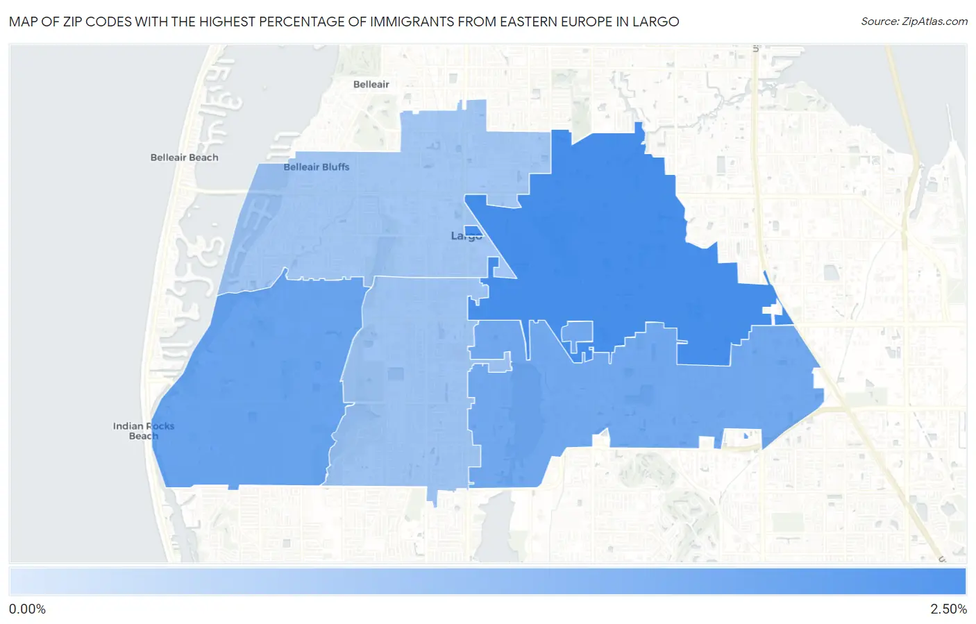 Zip Codes with the Highest Percentage of Immigrants from Eastern Europe in Largo Map
