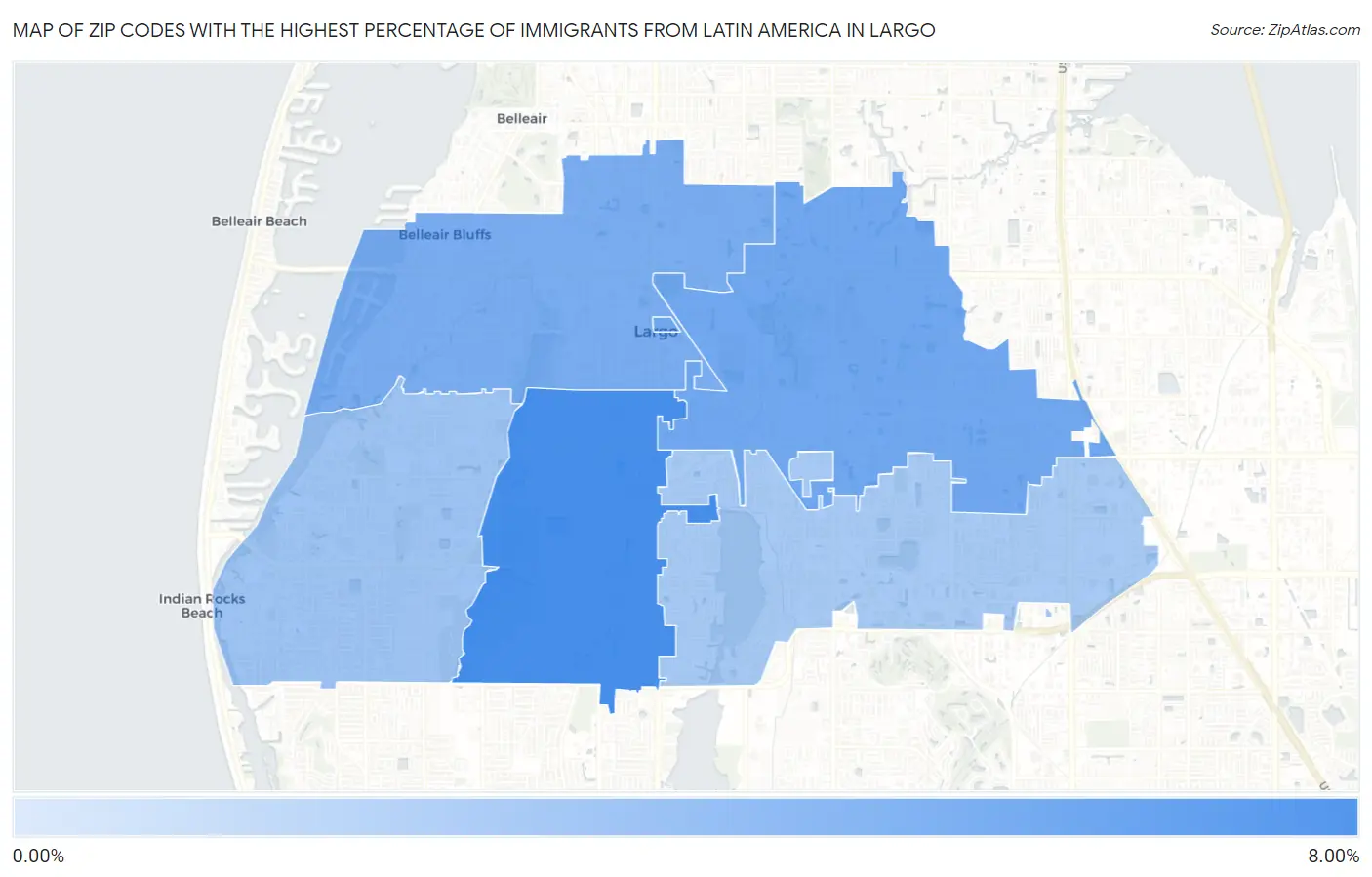 Zip Codes with the Highest Percentage of Immigrants from Latin America in Largo Map
