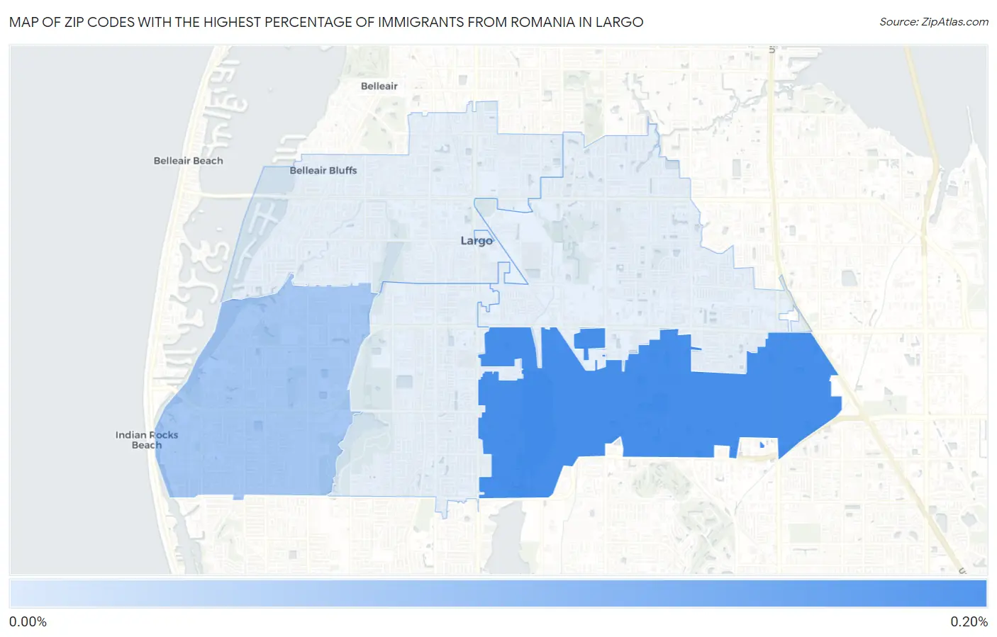 Zip Codes with the Highest Percentage of Immigrants from Romania in Largo Map
