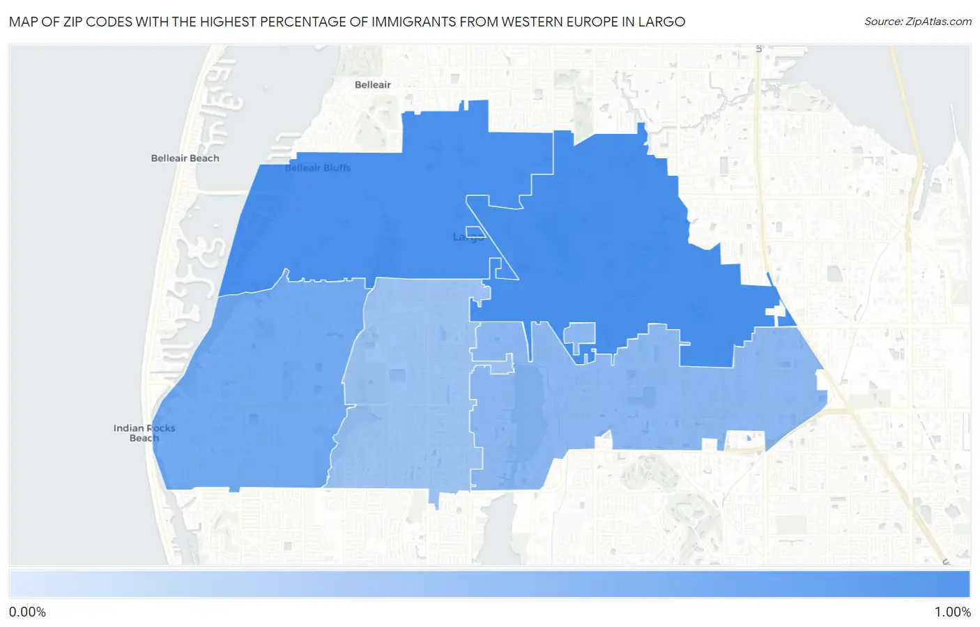 Zip Codes with the Highest Percentage of Immigrants from Western Europe in Largo Map