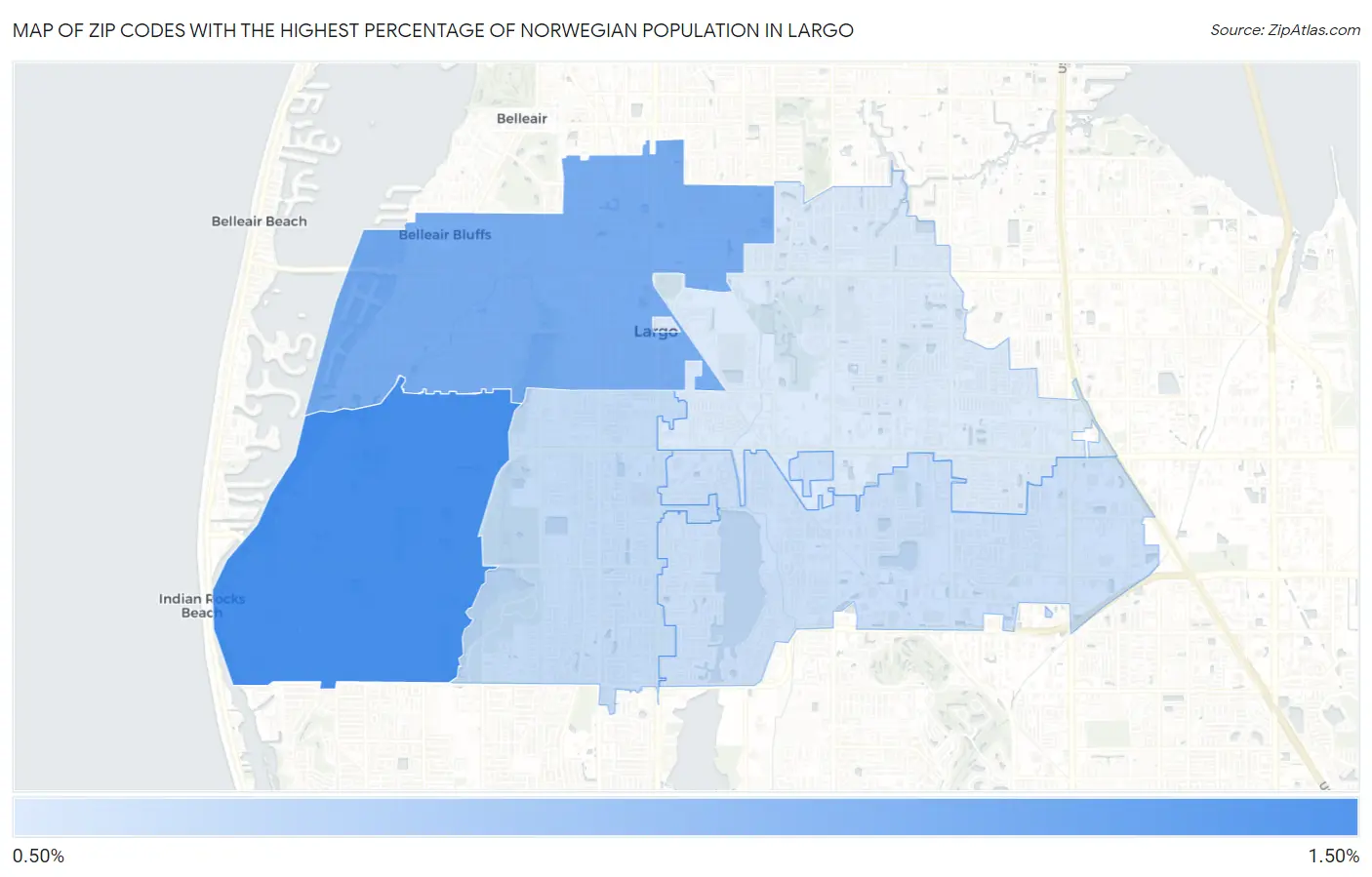 Zip Codes with the Highest Percentage of Norwegian Population in Largo Map