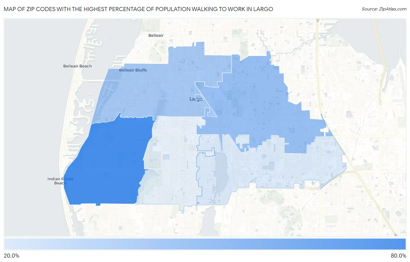 Zip Codes with the Highest Percentage of Population Walking to Work in Largo Map