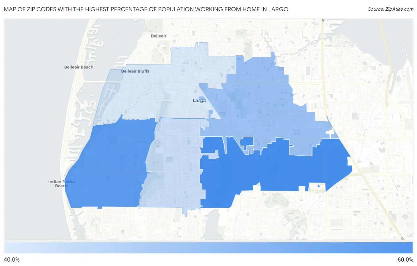 Zip Codes with the Highest Percentage of Population Working from Home in Largo Map