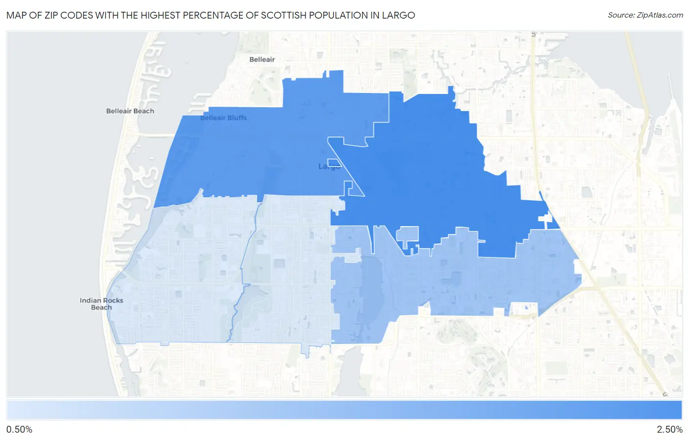 Zip Codes with the Highest Percentage of Scottish Population in Largo Map