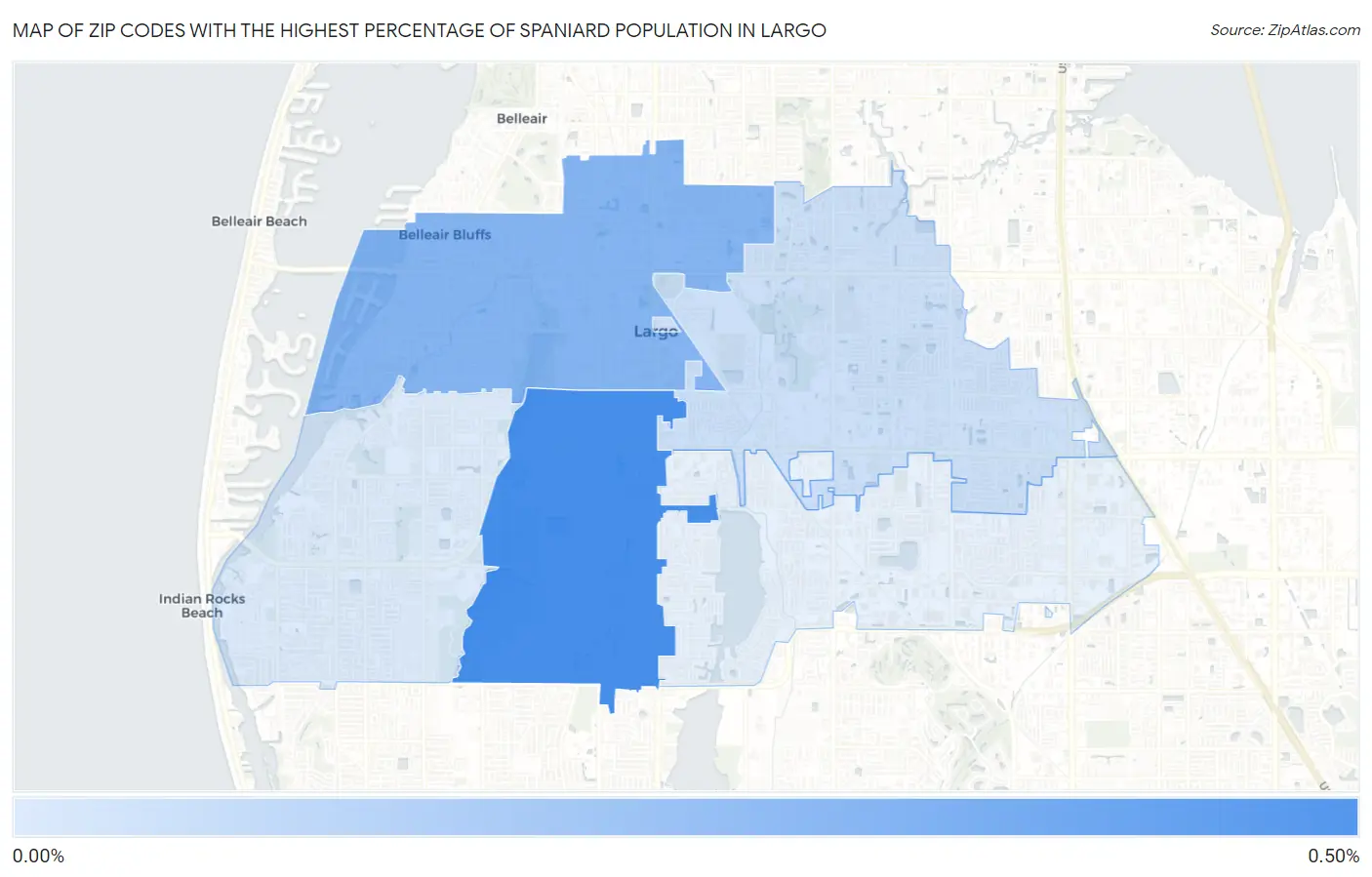 Zip Codes with the Highest Percentage of Spaniard Population in Largo Map