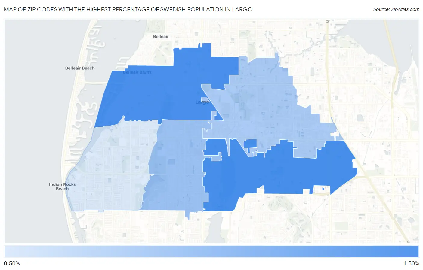 Zip Codes with the Highest Percentage of Swedish Population in Largo Map
