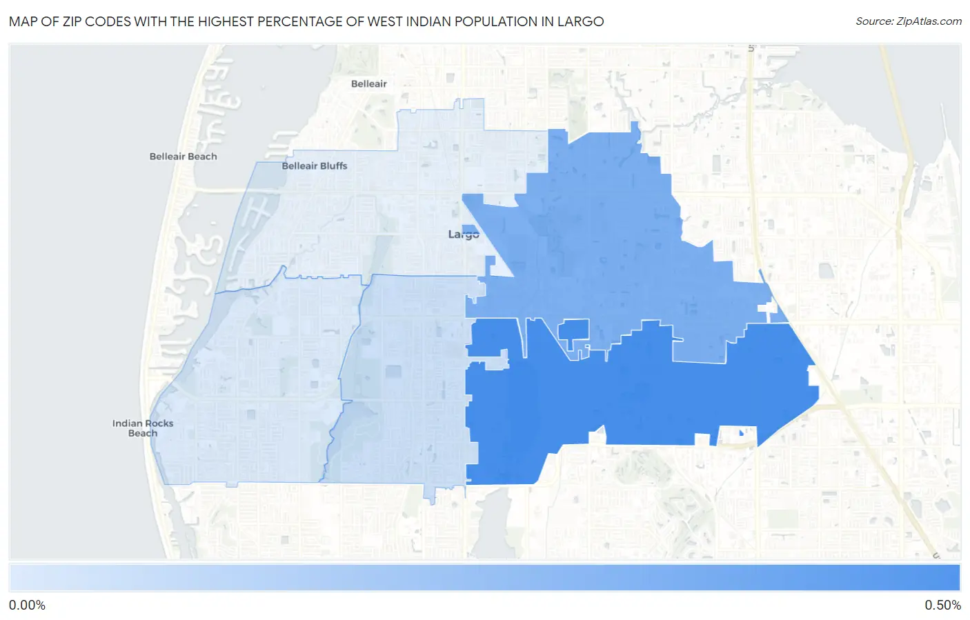 Zip Codes with the Highest Percentage of West Indian Population in Largo Map