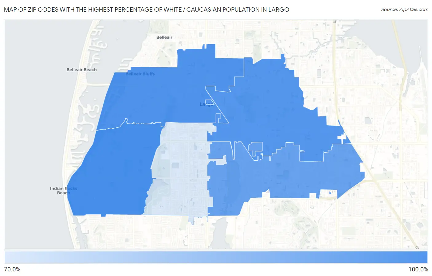 Zip Codes with the Highest Percentage of White / Caucasian Population in Largo Map