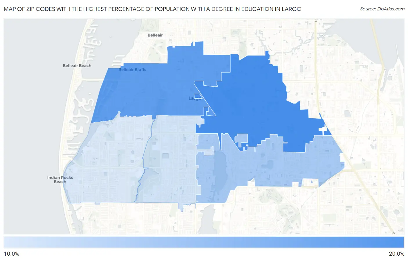 Zip Codes with the Highest Percentage of Population with a Degree in Education in Largo Map