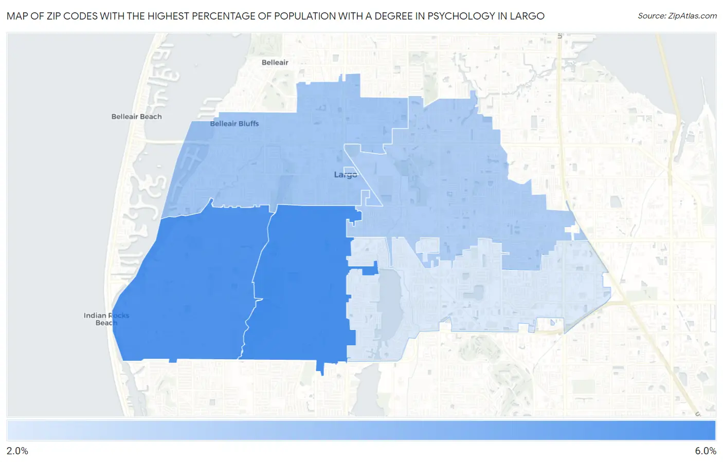 Zip Codes with the Highest Percentage of Population with a Degree in Psychology in Largo Map