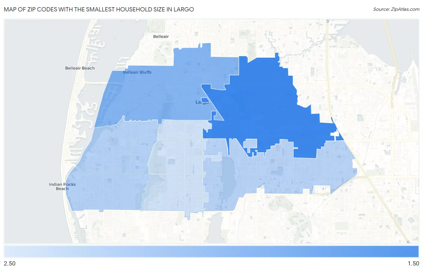 Zip Codes with the Smallest Household Size in Largo Map