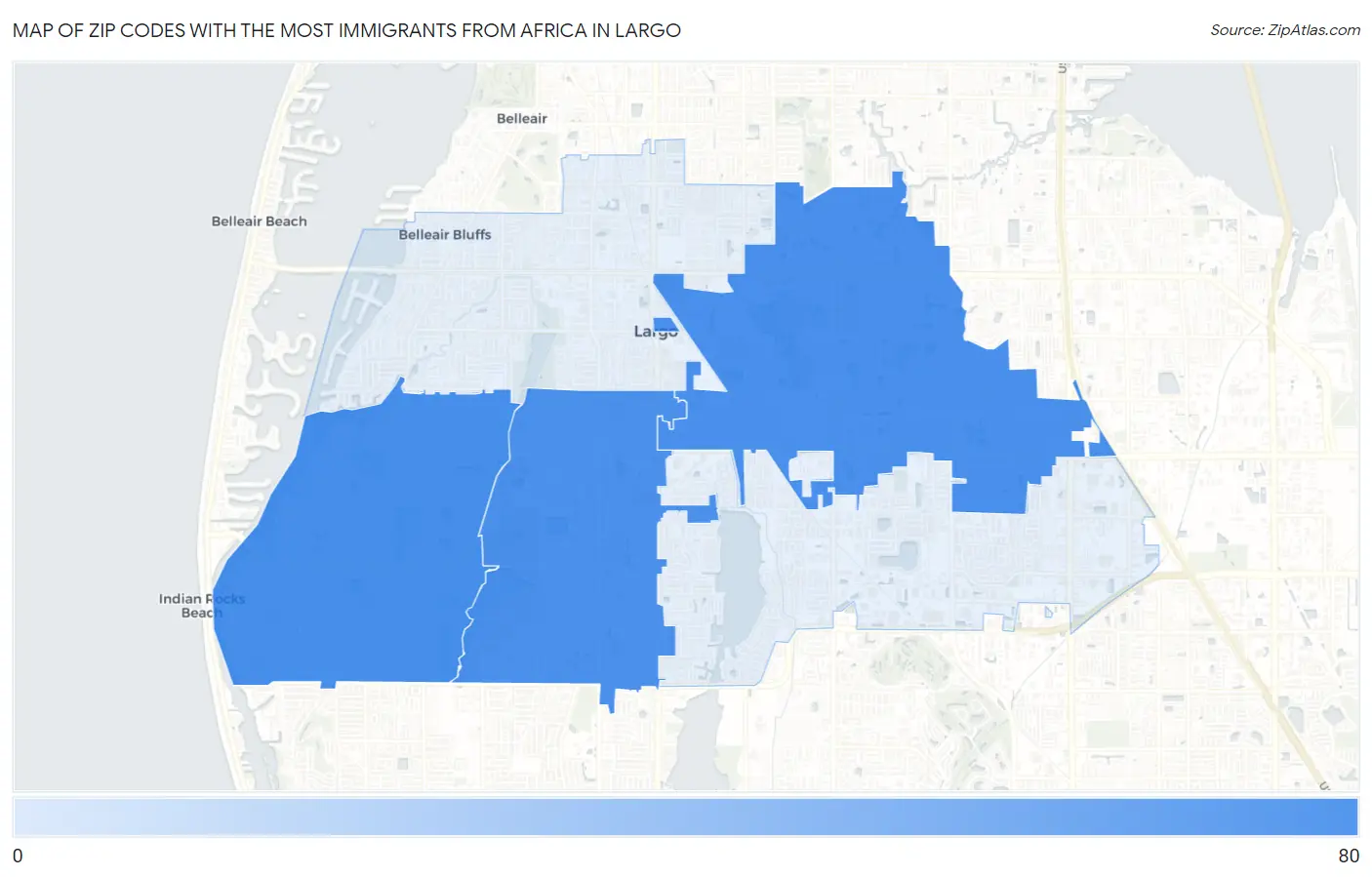 Zip Codes with the Most Immigrants from Africa in Largo Map