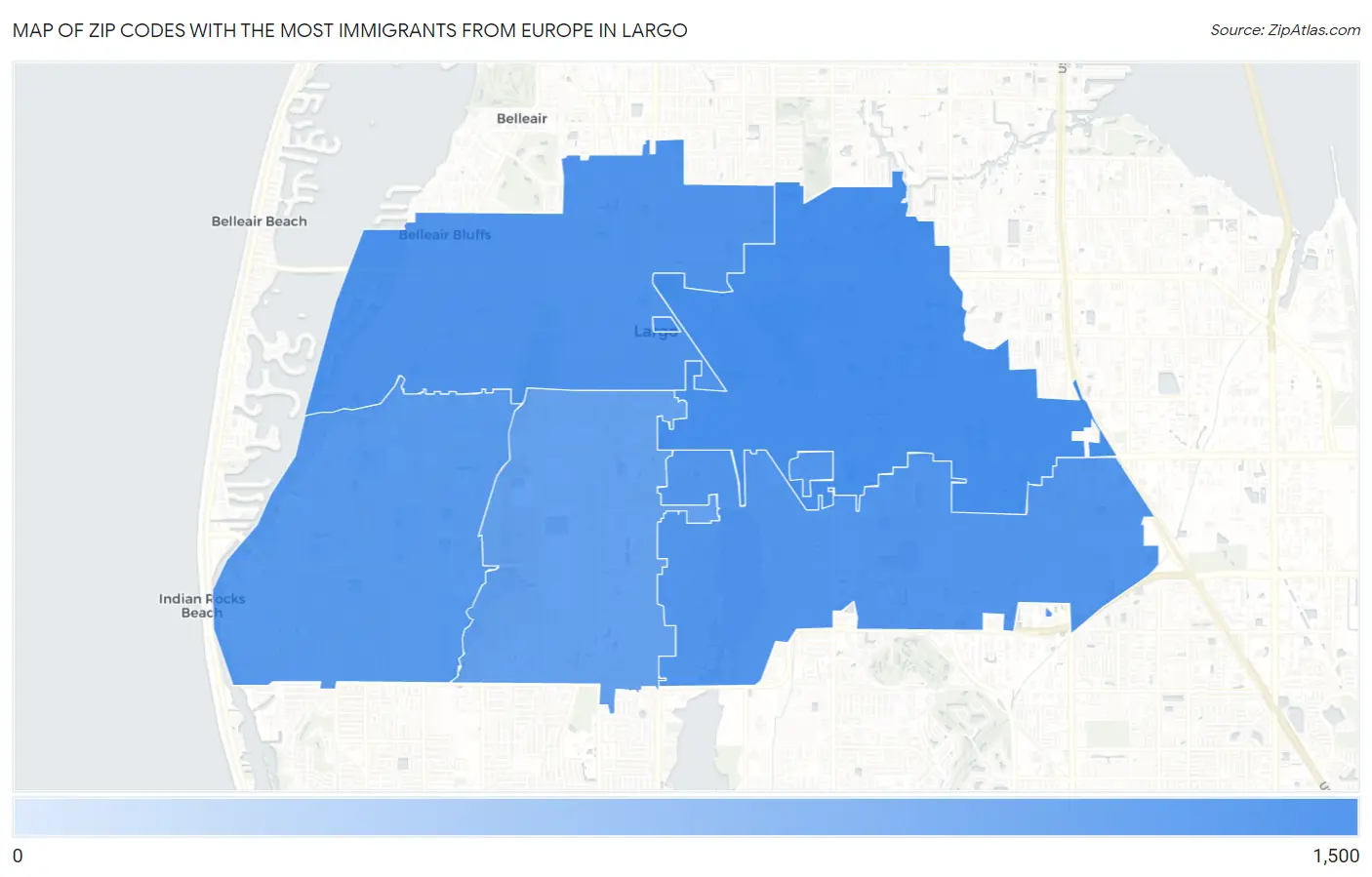 Zip Codes with the Most Immigrants from Europe in Largo Map