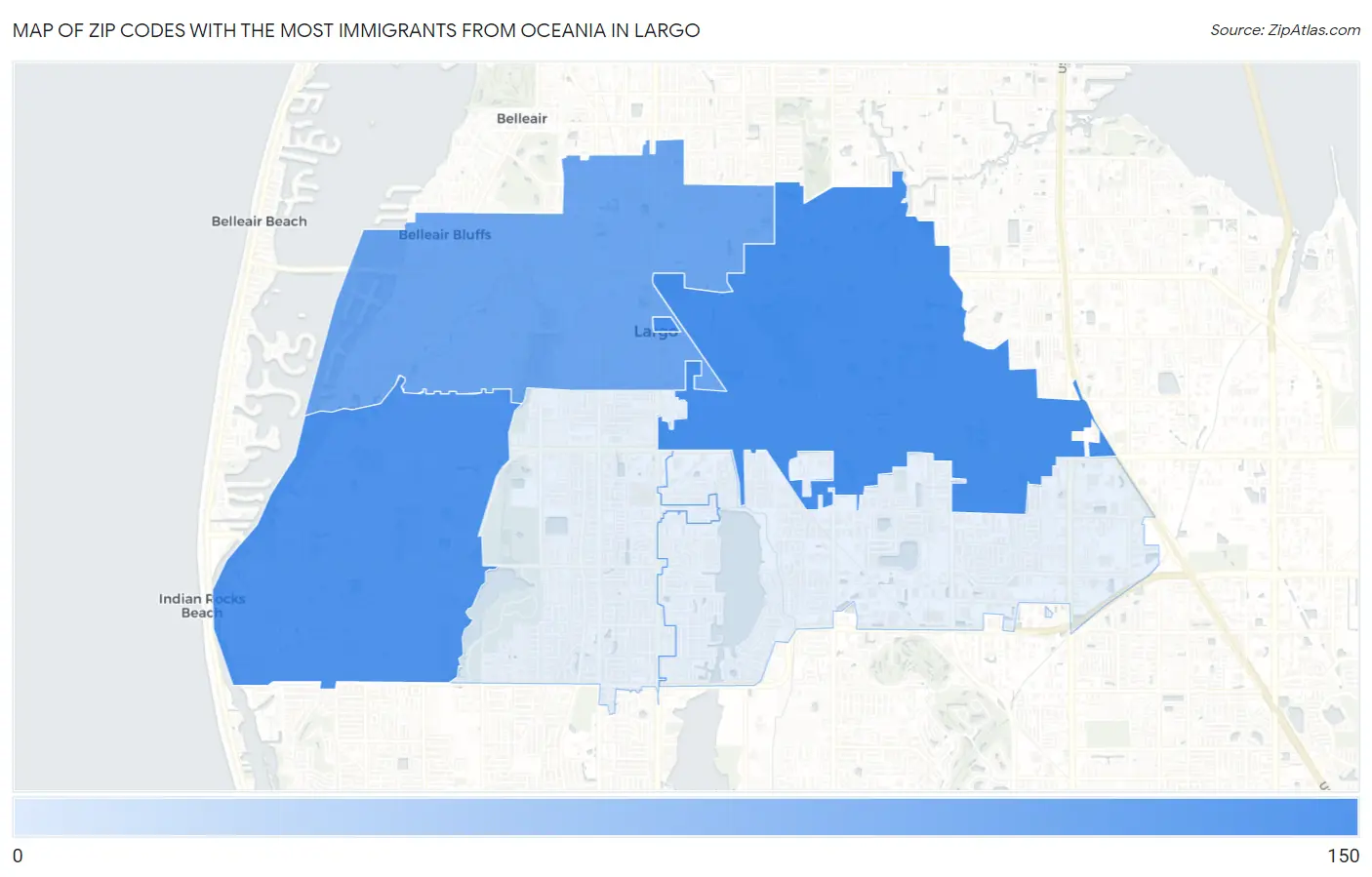 Zip Codes with the Most Immigrants from Oceania in Largo Map