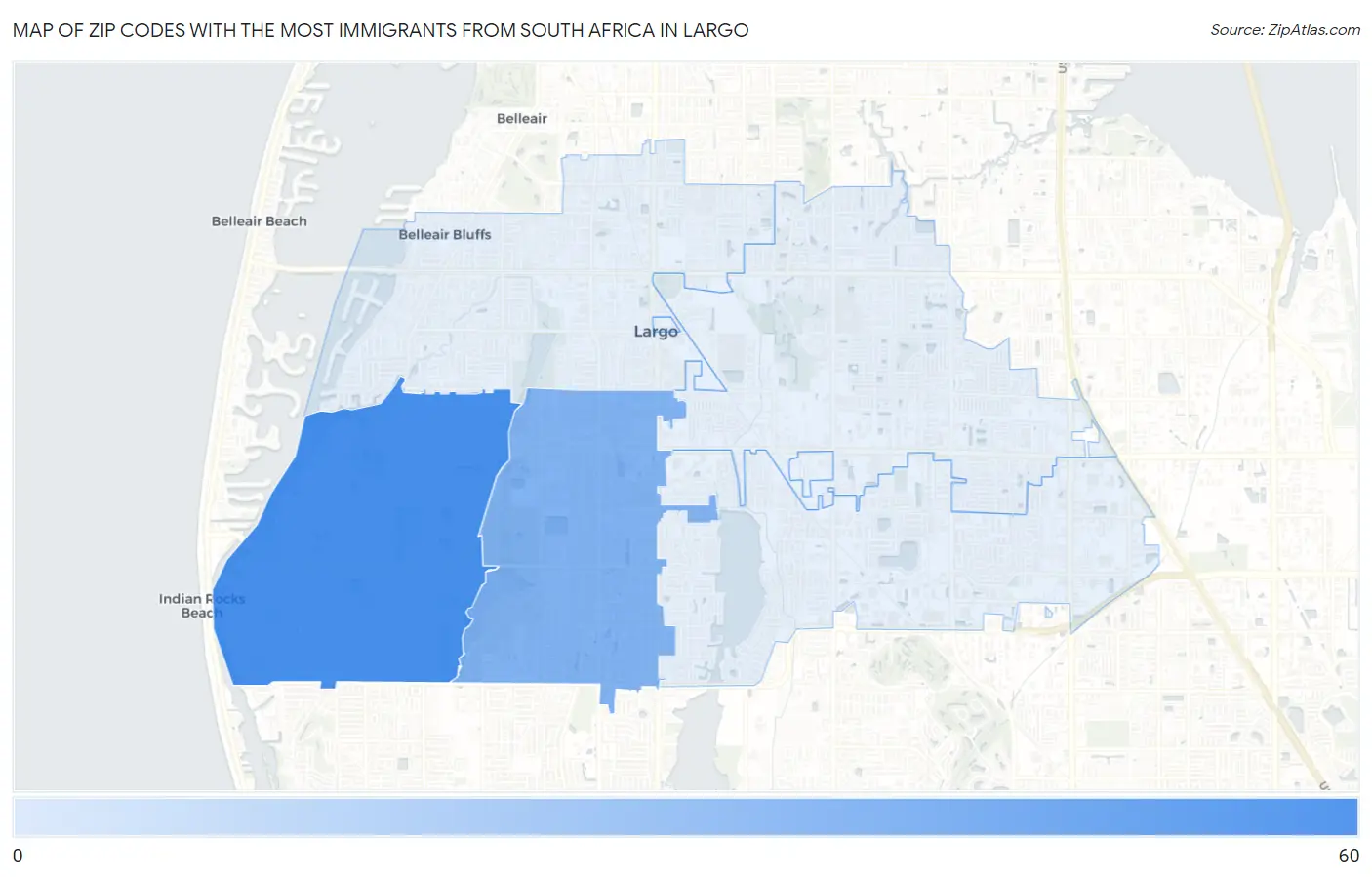 Zip Codes with the Most Immigrants from South Africa in Largo Map