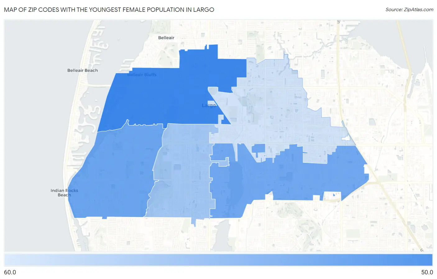 Zip Codes with the Youngest Female Population in Largo Map