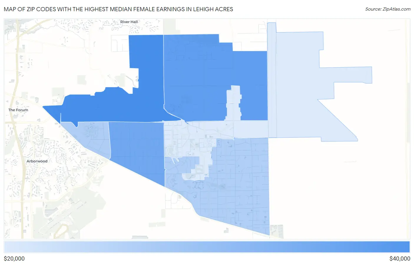 Zip Codes with the Highest Median Female Earnings in Lehigh Acres Map