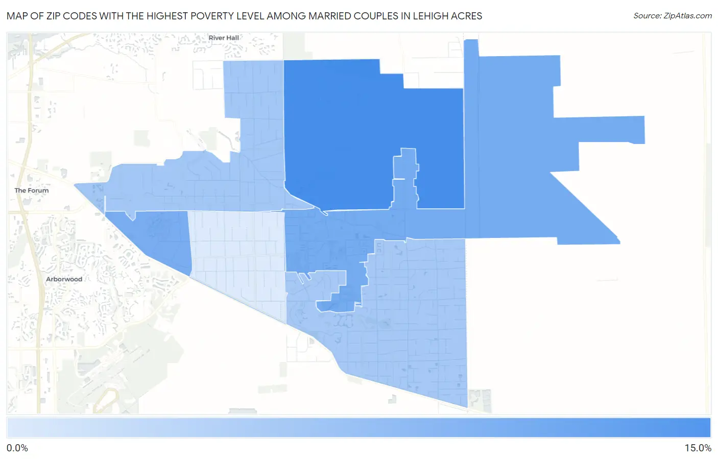Zip Codes with the Highest Poverty Level Among Married Couples in Lehigh Acres Map