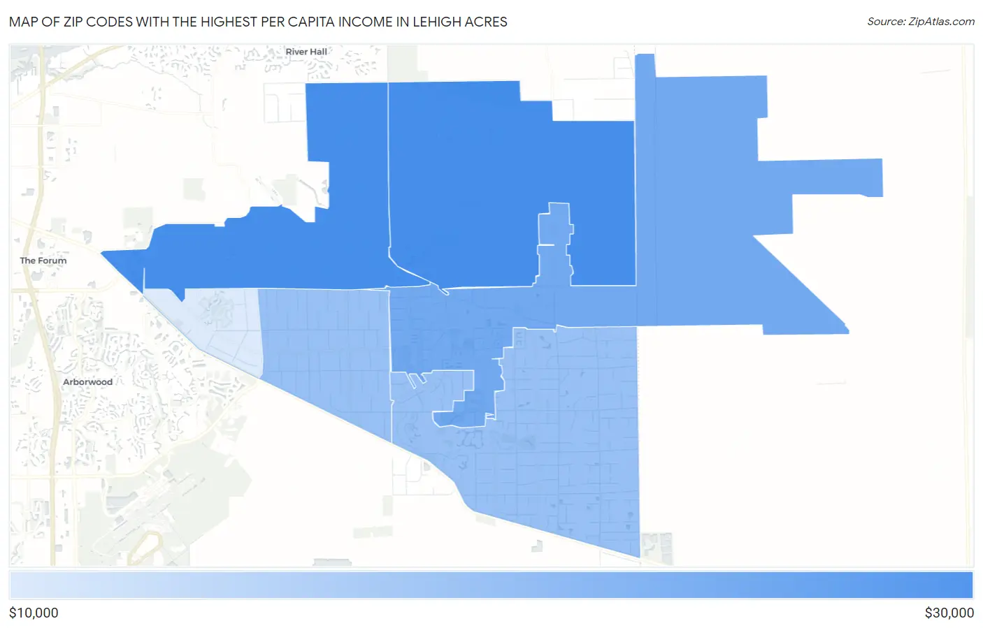 Zip Codes with the Highest Per Capita Income in Lehigh Acres Map