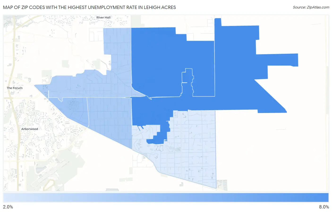 Zip Codes with the Highest Unemployment Rate in Lehigh Acres Map