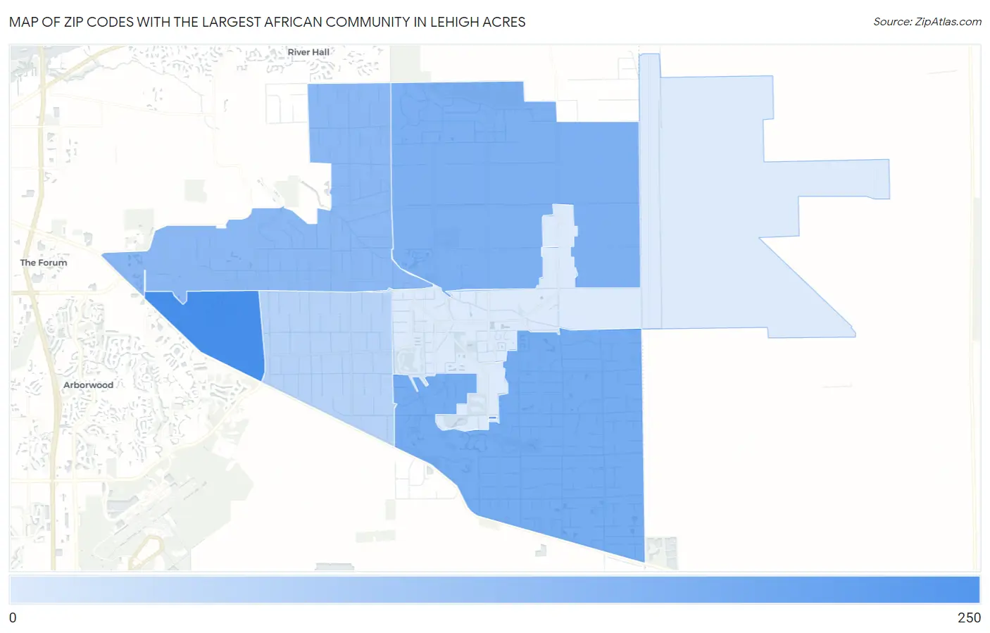 Zip Codes with the Largest African Community in Lehigh Acres Map
