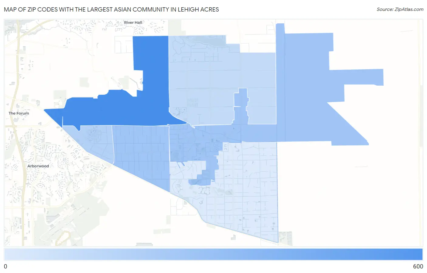 Zip Codes with the Largest Asian Community in Lehigh Acres Map