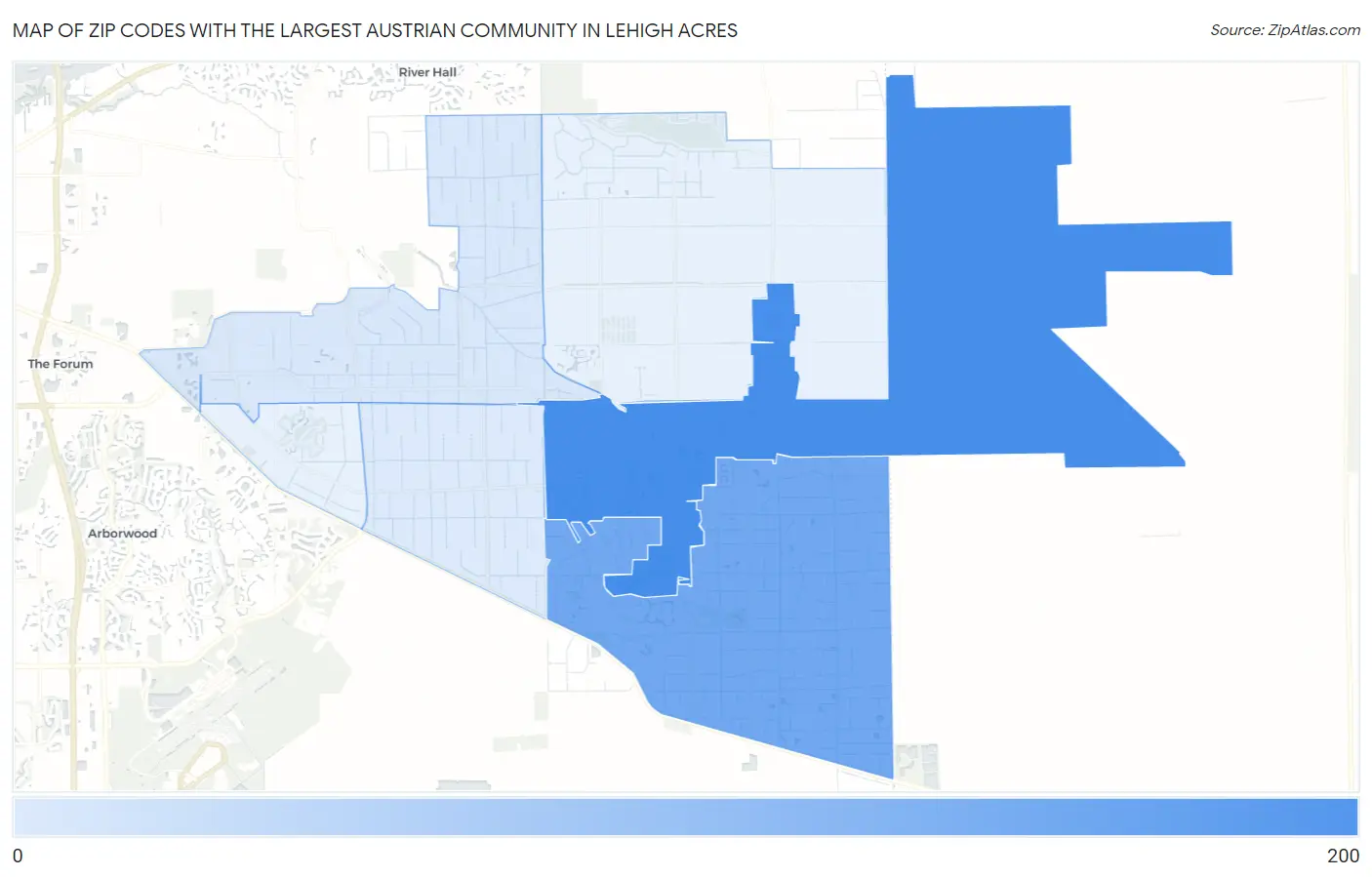 Zip Codes with the Largest Austrian Community in Lehigh Acres Map