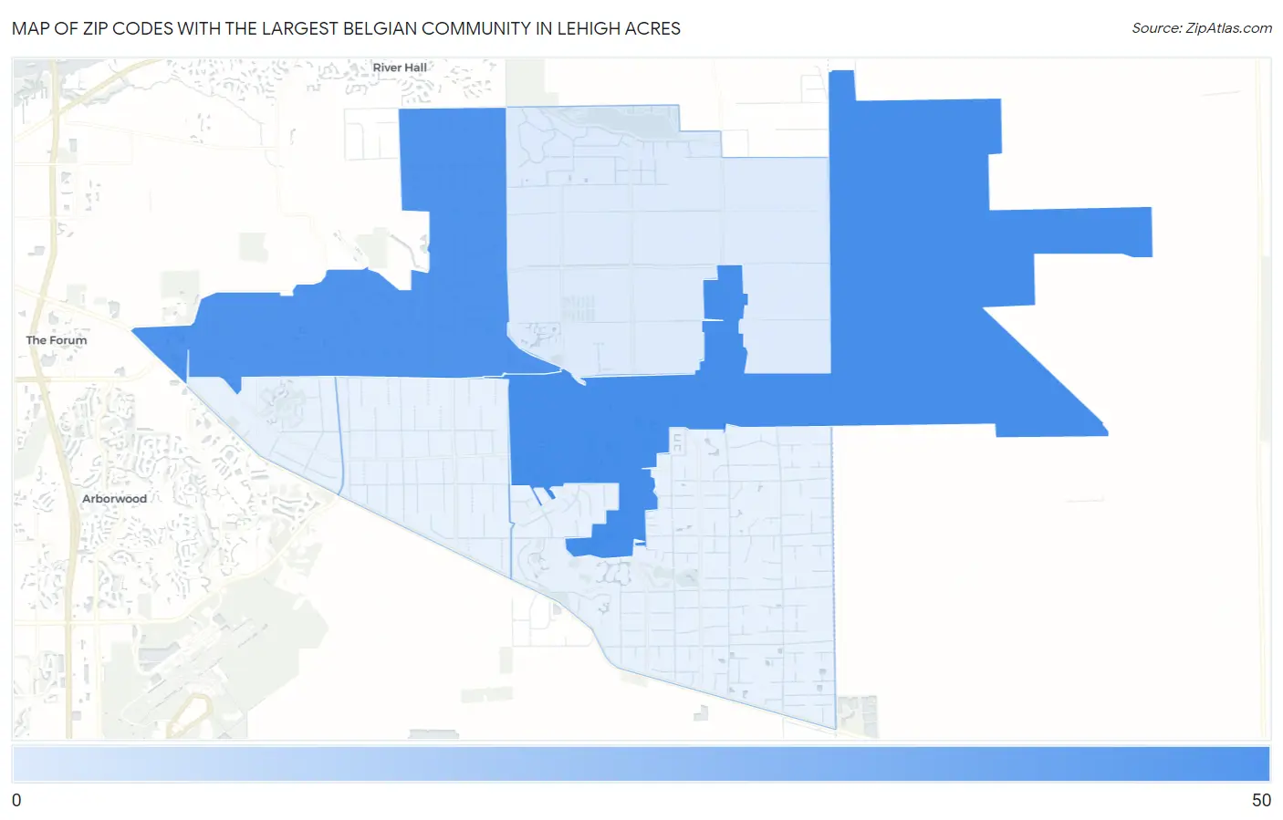 Zip Codes with the Largest Belgian Community in Lehigh Acres Map