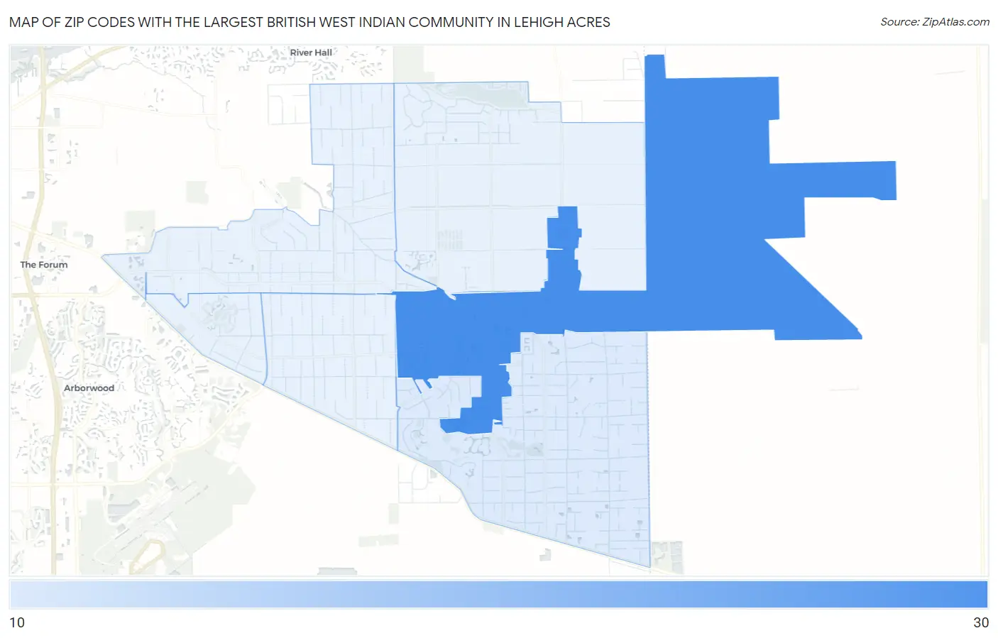 Zip Codes with the Largest British West Indian Community in Lehigh Acres Map