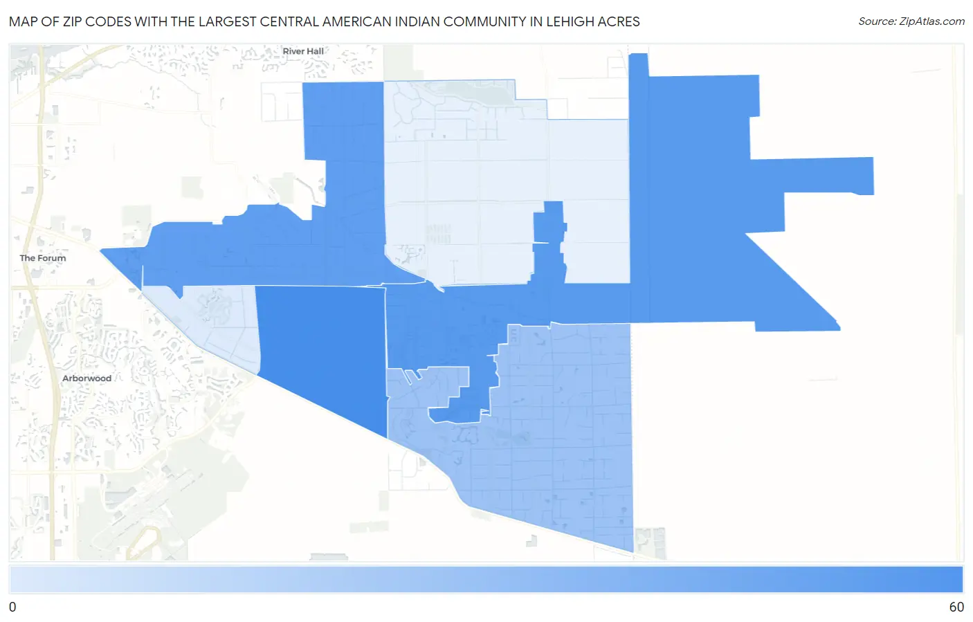 Zip Codes with the Largest Central American Indian Community in Lehigh Acres Map