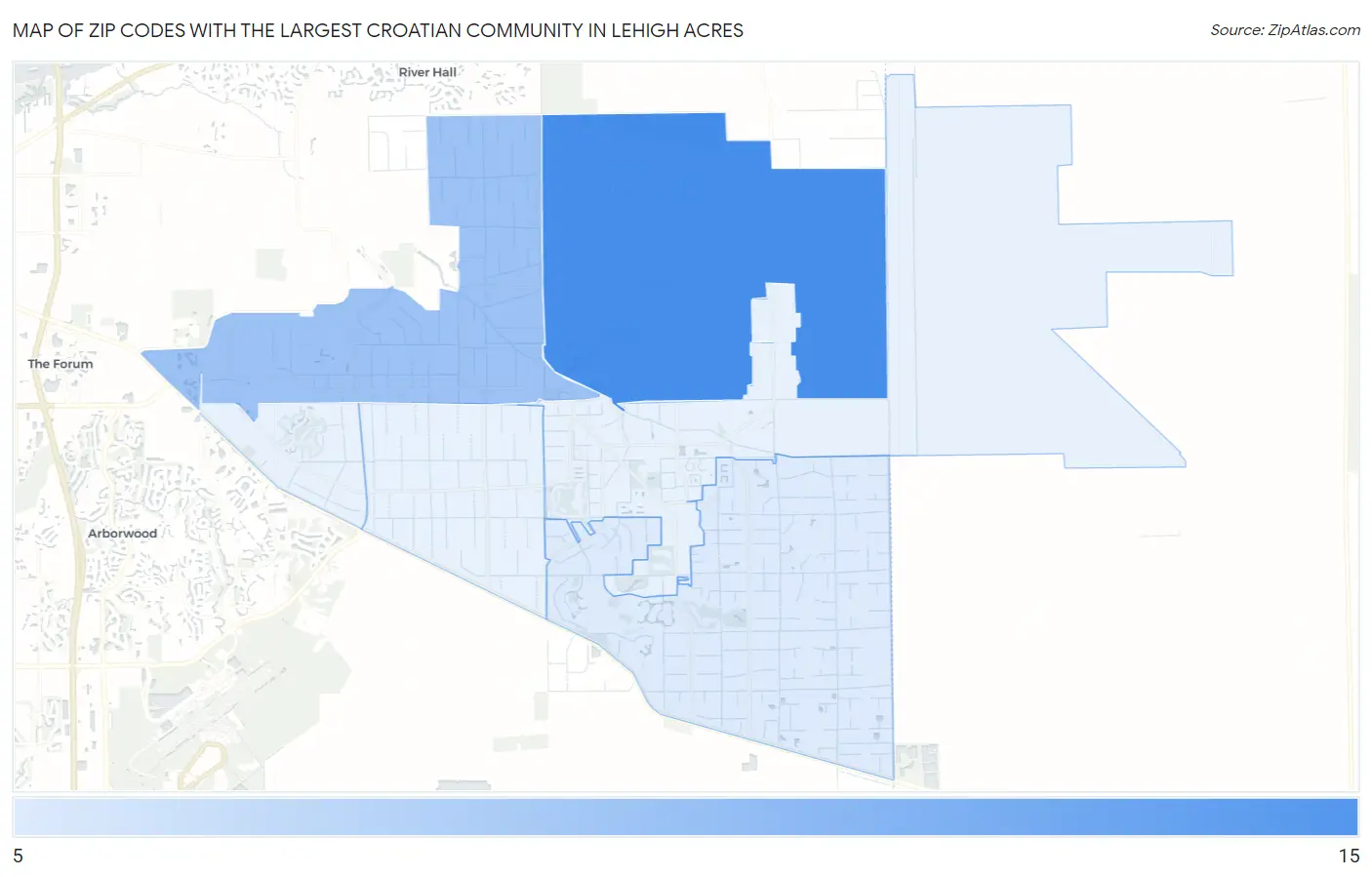 Zip Codes with the Largest Croatian Community in Lehigh Acres Map